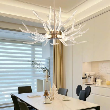 LOVEDIMA Resin Antler Chandelier, 9-Light Deer Horn Pendant Light Fixture for Living Room Bedroom Dining Room Kitchen (Gold)
