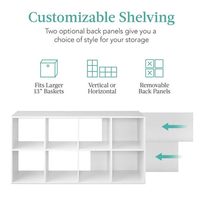 Best Choice Products 8-Cube Storage Organizer, 13.5in Shelf Opening, Bookcase, Display Shelf, Customizable w/ 2 Removable Back Panels – White