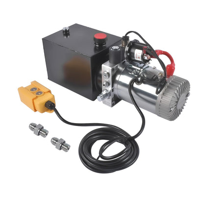 Mixizap 12V Hydraulic Pump, 4 Quart Single Acting Power Unit, 0.91 GPM Flow, 3200 PSI, for Dump Trailers, Tippers, Car Lifting, Log Splitters
