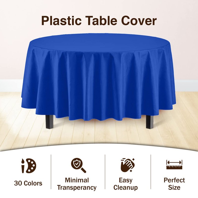 Exquisite 6-Pack Round Plastic Tablecloth Disposable 84 Inch, Heavy Duty Waterproof Table Cover for Party, Wedding, Birthday, BBQ - Covers 72 Inch Round Tables - Dark Blue