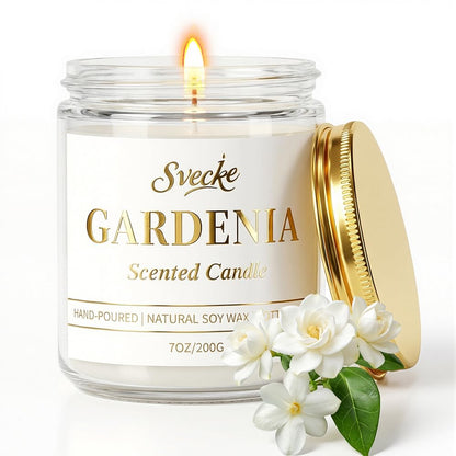 SVECKE Gardenia Scented Candle 7oz Soy Wax Jar Candle Long Burning Aromatherapy Candle for Home Bedroom Gift for Women Men Housewarming New Home Gift
