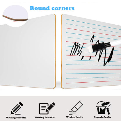 20 Pcs 9"x12" Double Sided Dry Erase Boards, Small Whiteboards with Lines for Students Classroom Teachers School Supplies Office with 24Pens 24 Erasers 24 Pen Clips