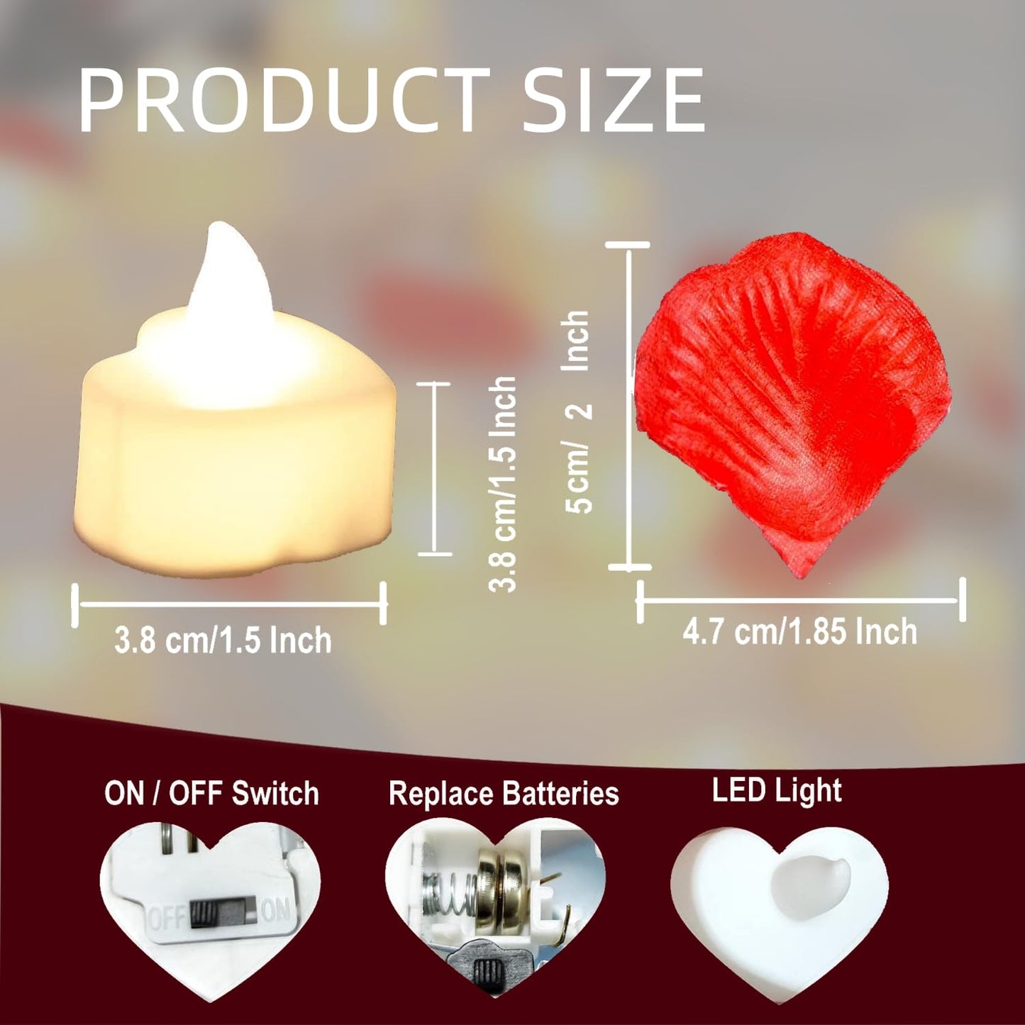 Pyrrhiax 2000PCS Silk Rose Petals with 24 LED Tea Lights Candles, Romantic Night Decoration Set, Romantic Valentine, Wedding Anniversary, Send her and him Memories (Red)