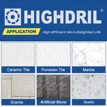 HIGHDRIL 13Pcs Diamond Hole Saw Kit - 1/4", 5/16", 3/8", 4/5", 1-3/8", 2", 4" Drill Bits with 2" Chamfer Bit, 4/5" Finger Bit, HEX Adapter & Saw Blades for Tile Porcelain Ceramic Granite Marble Stone