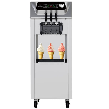 Garvee High Productivity Soft Serve Ice Cream Machine – Commercial 2+1 Flavors – 2200W – 5.8-8 Gal/Hr – LCD Display Screen – Automatic Cleaning – Ideal for Restaurants, Snack Bars, Ice Cream Shops,
