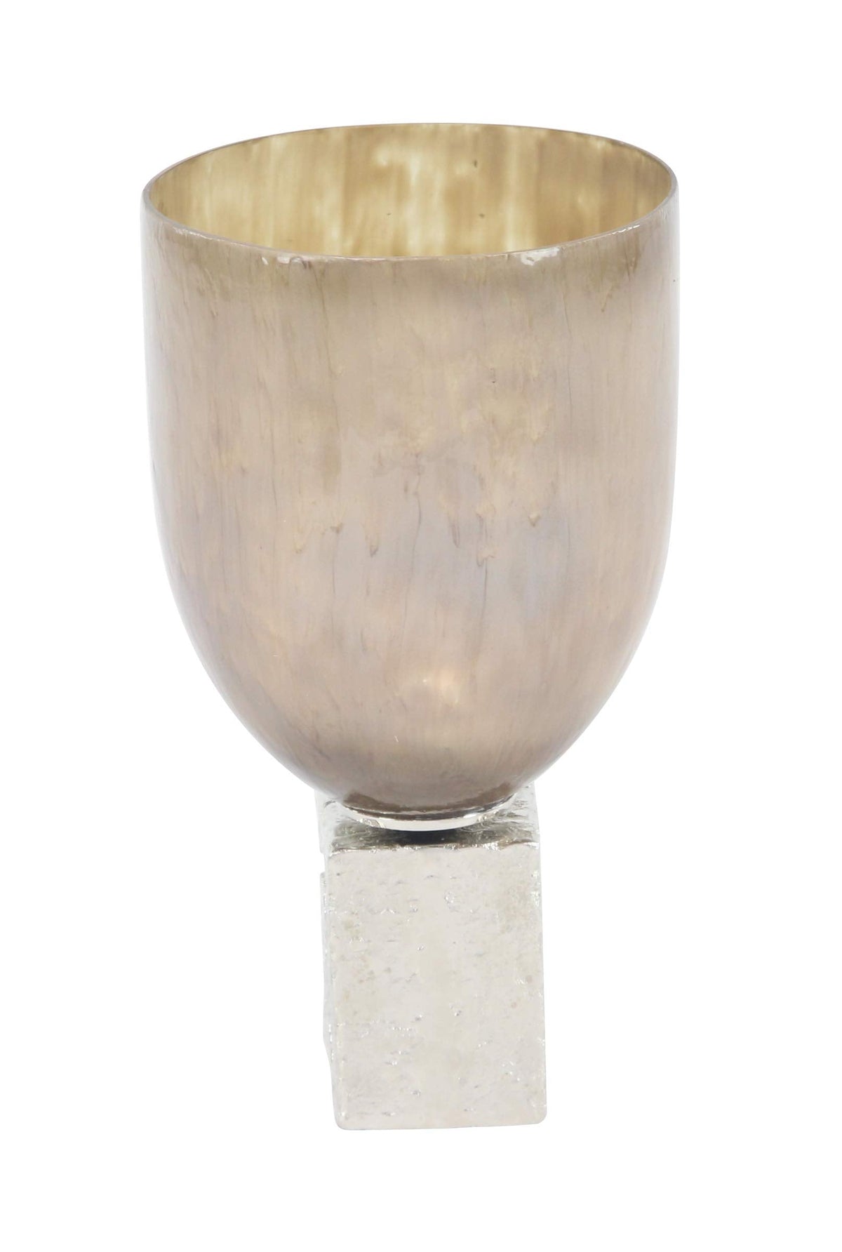 Deco 79 Contemporary Metal and Glass Candle Holder, 7"W x 17"H, Gold, Gray, Tan, White