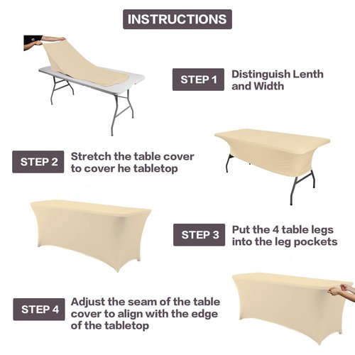 IVAPUPU 4FT Table Cloth for Rectangular Fitted Events Stretch Champagne Table Covers Washable Cover Spandex Tablecloth Protector for Party, Wedding, Cocktail, Banquet, Festival