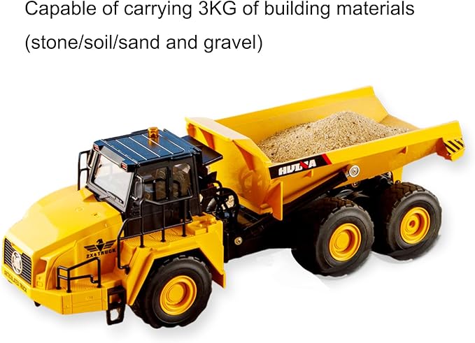 16.5 Inch Remote Control Dump Truck 11-Channels 1/16 Scale 6.6LBS Load Capacity RC Heavy Duty Semi Alloy Construction Vehicles Toy for Boys Kids 8y+ 12y+ (6-Wheels)