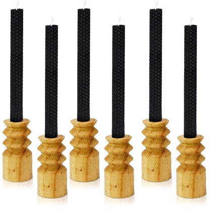 DEYBBY Natural Beeswax Taper Candles,Honeycomb Design Hand-Rolled Beeswax Candles, Dripless and Smokeless, Set of 6(Black)