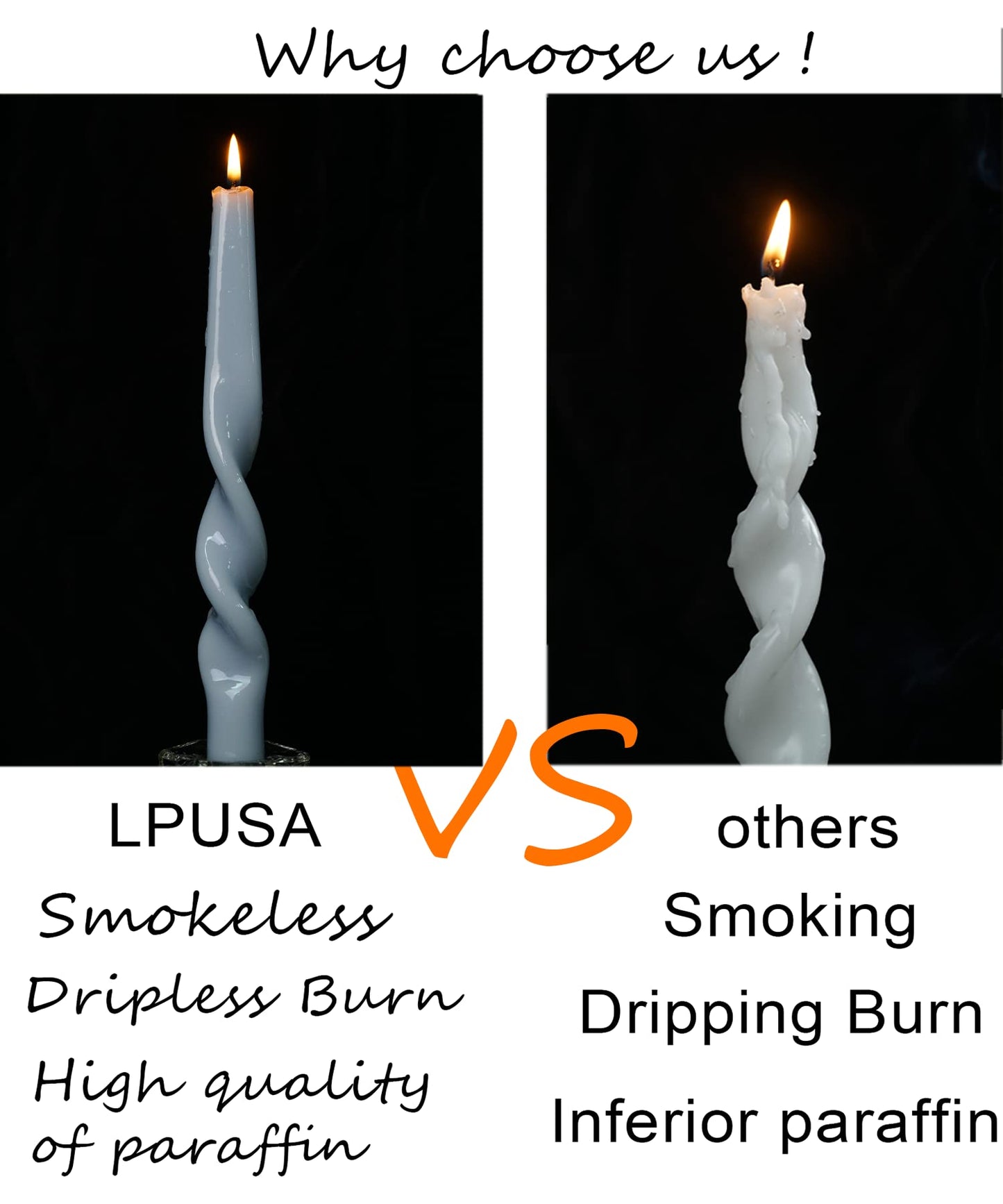 LPUSA White Spiral Taper Candles Twisted Candle Conical Stick Candles for Holiday Wedding Party Wax Unscented Dinner Candle Dripless,Birthday Gift Christmas Gift H 10 Inch,4pcs（White-A）