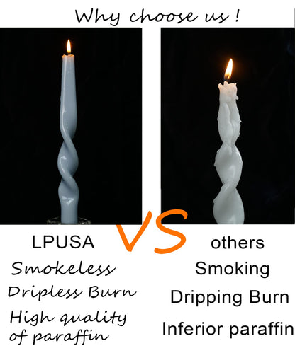 LPUSA White Spiral Taper Candles Twisted Candle Conical Stick Candles for Holiday Wedding Party Wax Unscented Dinner Candle Dripless,Birthday Gift Christmas Gift H 10 Inch,4pcs（White-A）