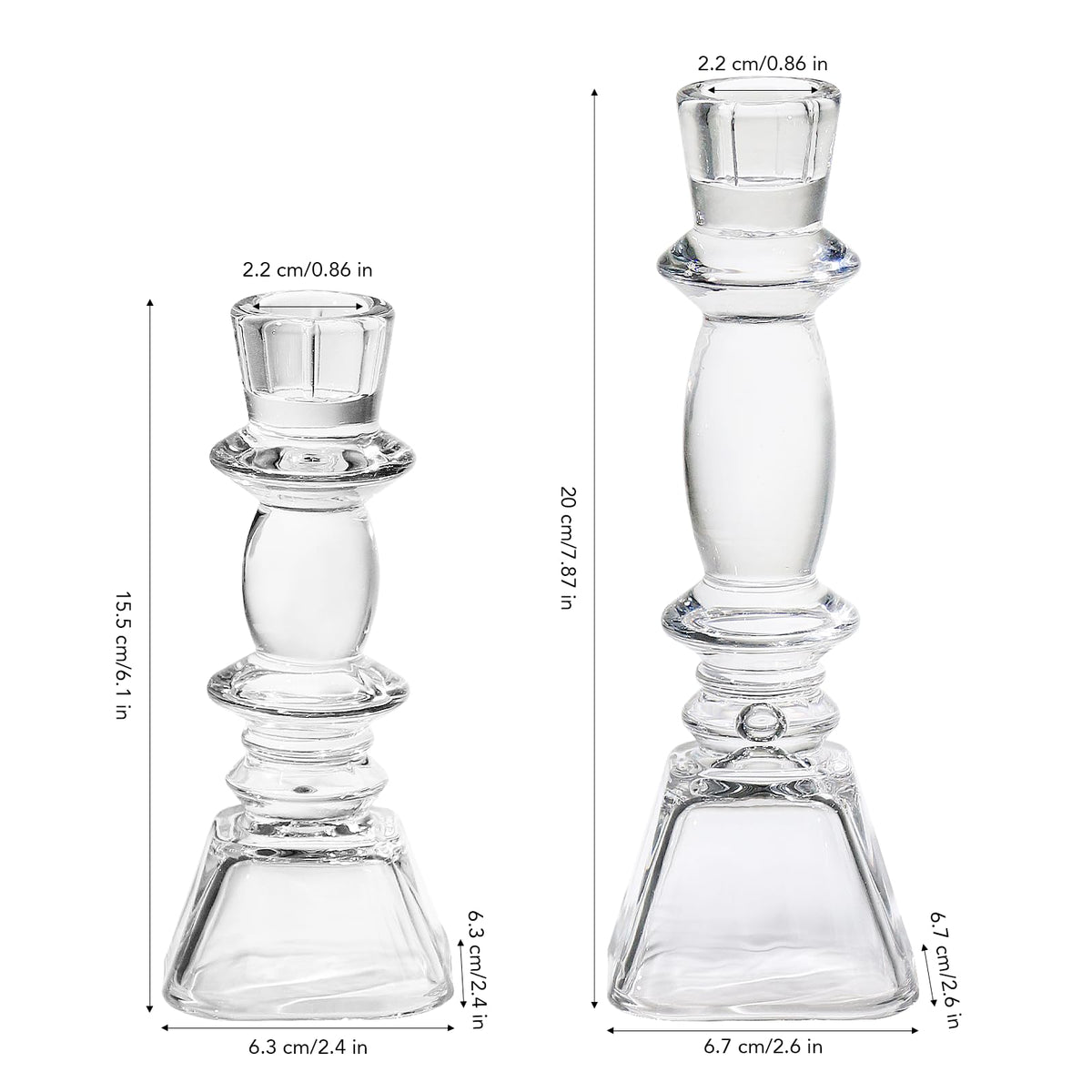 CHOCSTAY Glass Candlestick Holders Set of 3, Clear Taper Candle Holders for Table Centerpiece, Home Decorations, Wedding and Party