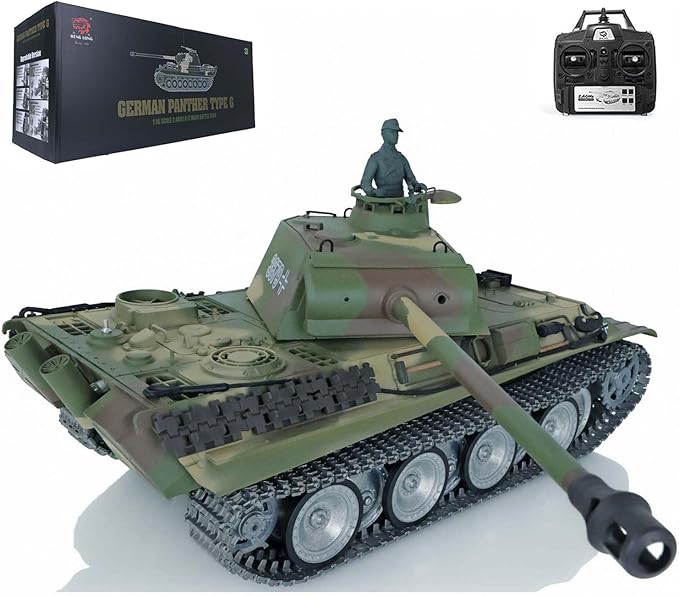 Heng Long Panther G RC Tank 1/16 7.0 Customized RTR 3879 with Smoking Metal Tracks Wheels Barrel Recoil 360 Rotating Turret Infrared Combat BB Shooting Airsoft