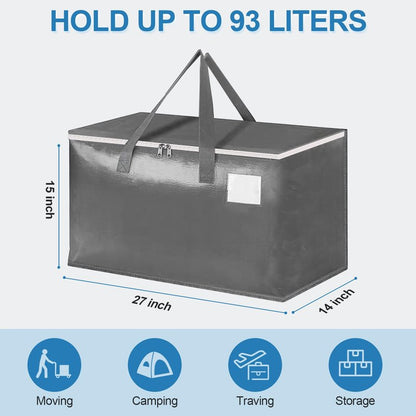 Three-layer Reinforced Moving Bags, 6 Pack Extra Large 93L 60lb Heavy Duty Moving Totes with Strong Zippers & Handles, Easy Open Lids, Water-Resistant, Storage Totes, Fold Flat