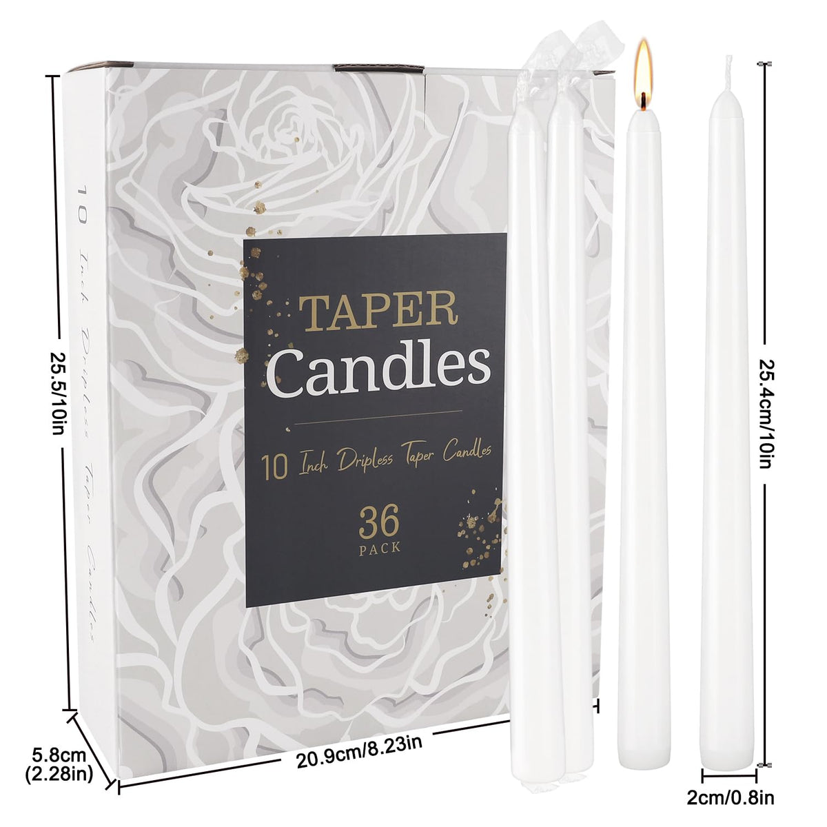 Grcdoyvl 36 Pack White Taper Candles 10 Inch - Premium Unscented Dripless & Smokeless Long-Burning Candles for Wedding Decor, Fine Dining, Candelabras, Romantic Dinner, and Elegant Home Decor