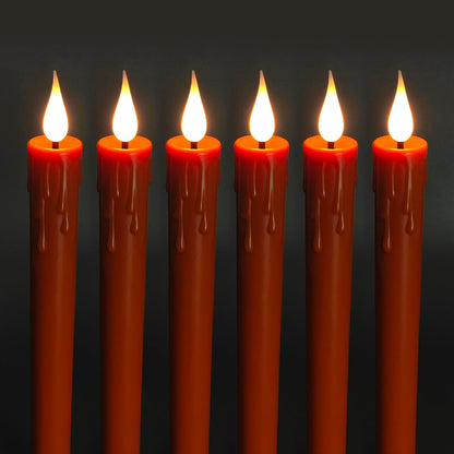 Flameless Taper Candles -10 inch 6 Pack Orange Candle Sticks with 3D Flickering Effect & 10-Key Remote, Realistic Battery Operated Candlesticks for Christmas Decor, Weddings, Halloween, Home Decor