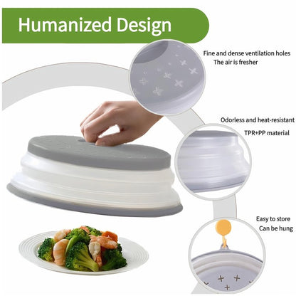 Microwave Splatter Cover for Food, Vented Silicone & Collapsible Splatter Guard Lid,Handle Microwave Plate Covers for Heating Food Bpa-Free Kitchen for Meal Prep, Dishwasher Safe（Grey）