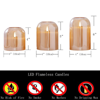 volnyus Gold Glass Flameless Candles with Remote Battery Operated Flickering LED Pillar Candles Real Wax 3D Wick Φ4 H 4" 5" 6"