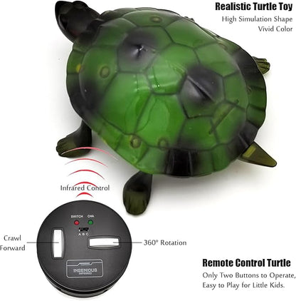 Tipmant RC Turtle IR Remote Control Tortoise Crawl Fake Electric Animal Toy Realistic for Toddler Kids Birthday Gifts (Green)