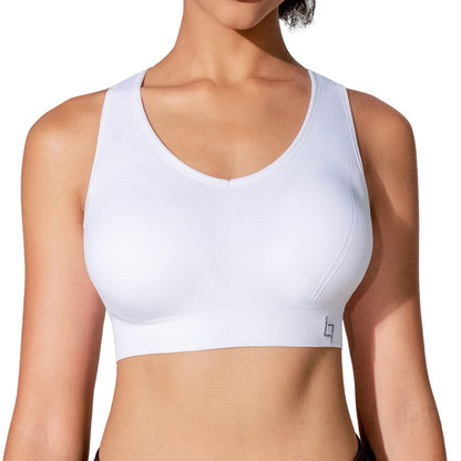 FITTIN Racerback Sports Bras Pack Of 4 - Padded Seamless High Impact Support For Yoga Gym Workout Fitness With Removable Pads, L(Fit for 34D 36C 36D 38A 38B 40A), 4-pack