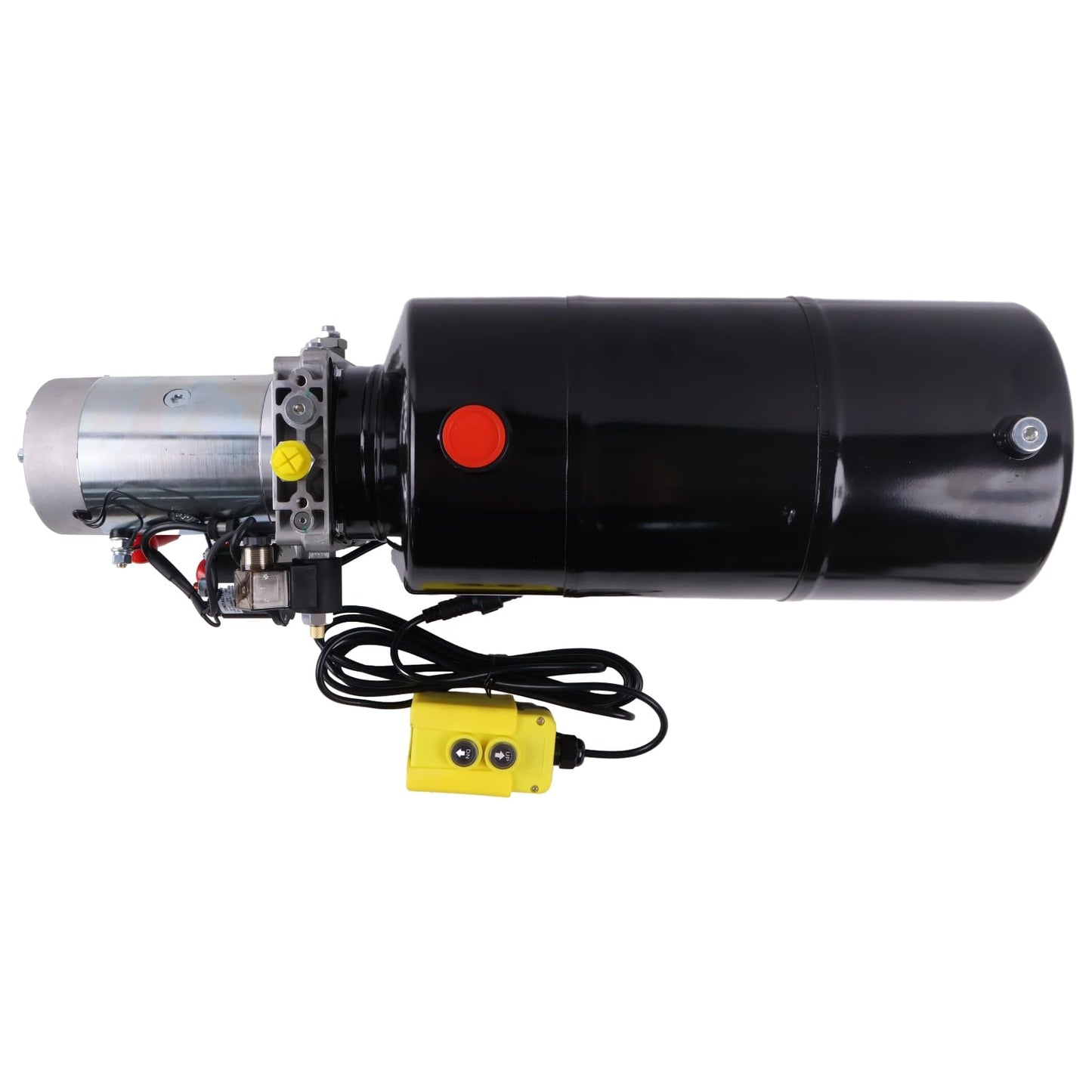 Solarhome 12V DC Single Acting Hydraulic Power Unit 1.6KW 2600PSI 1.1GPM Steel Tank 12 Quart(3 Gal) with Remote Control 8Ft Long Flange with 4 Holes Through SAE 8 Ports