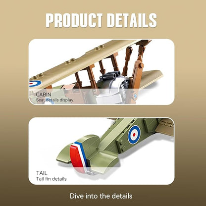 DAHONPA Sopwith Camel Building Block Plane Set Airplane Model 293 Pieces Toy Military Model Decor Gift for Kids and Adults
