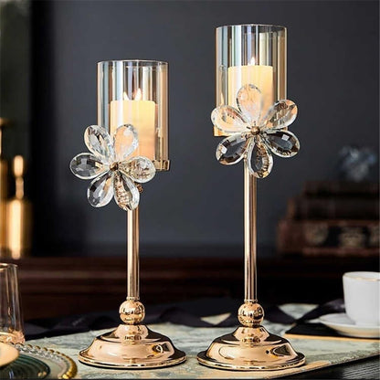 Candlestick Holders Light Luxury Crystal Petal Glass Candlestick Retro Table Decoration Ornaments Candle Holder Candle Holders(Amber,Small)
