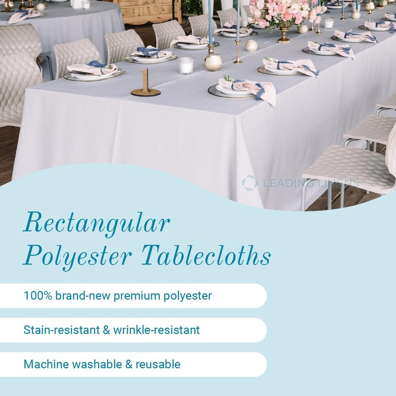 Leading Linens 2 Pack 70 x 108 Inch Rectangle White Polyester Tablecloth, Table Cover, Stain and Wrinkle Resistant, Washable for Dining Table, Wedding Reception, Banquet, Party