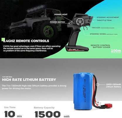 GoolRC WLtoys 124006 RC Car 1:12 Scale Remote Control Car 4WD 40KM/H High Speed RC Truck 2.4GHz Off-Road RC Crawler RTR with LED Lights and 2 Batteries for Adults (Green)