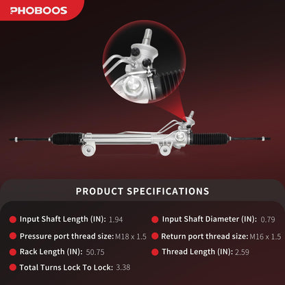 PHOBOOS Hydraulic Power Steering Rack and Pinion Assembly Compatible with Chevrolet Silverado 1500 & GMC Sierra 1500 Classic, 1999-2007, New Unit, Leak-proof, Direct Bolt-On Fit, Ref. 97-1000
