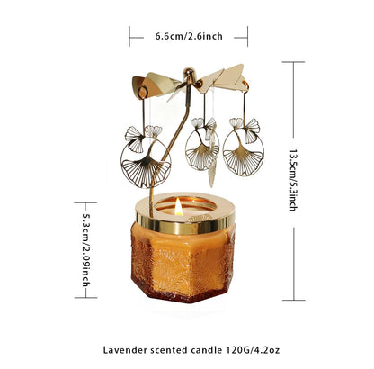 kingnero Lavender Scented Candle Carousel Rotary Candle Holder Spinning Tea Light Birthday Gifts for Women, Mom, Wife, Girlfriend, Sister, Female Friends, (Gold Ginkgo Leaf)