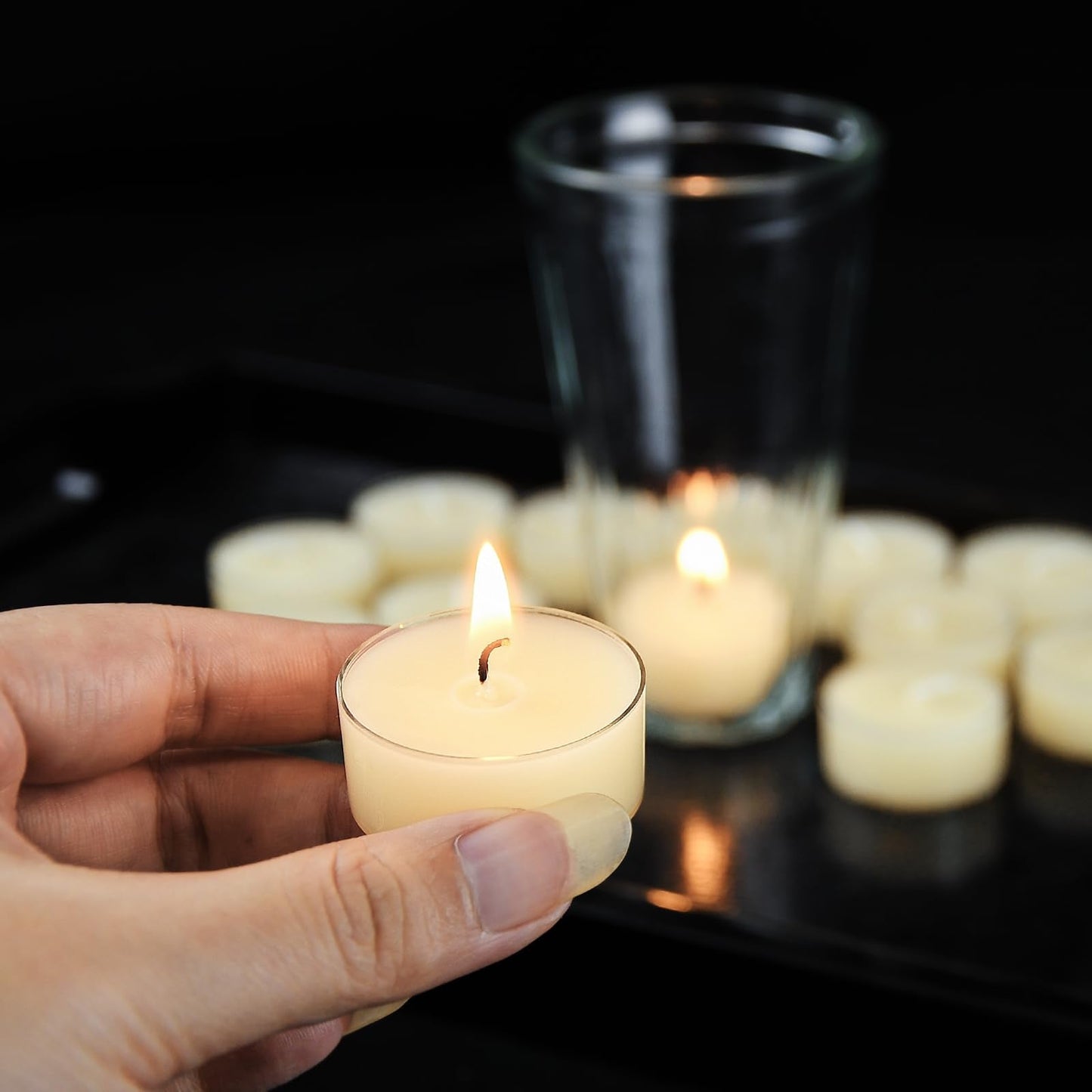 JONERAY 48 Packs Pure Beeswax Tealight Candles Bulk-4 Hour Long Burn Time, Unscented and Smokeless Candles for Home Deco,Wedding (Ivory)