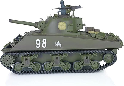 Heng Long US in Stock RC Tank 2.4G 1/16 Scale 7.0 Plastic Version M4A3 Sherman Smoking Unit Battle Tank Military Transport Vehicles 340° Rotating Turret IR Combat Model 3898 BB Airsoft