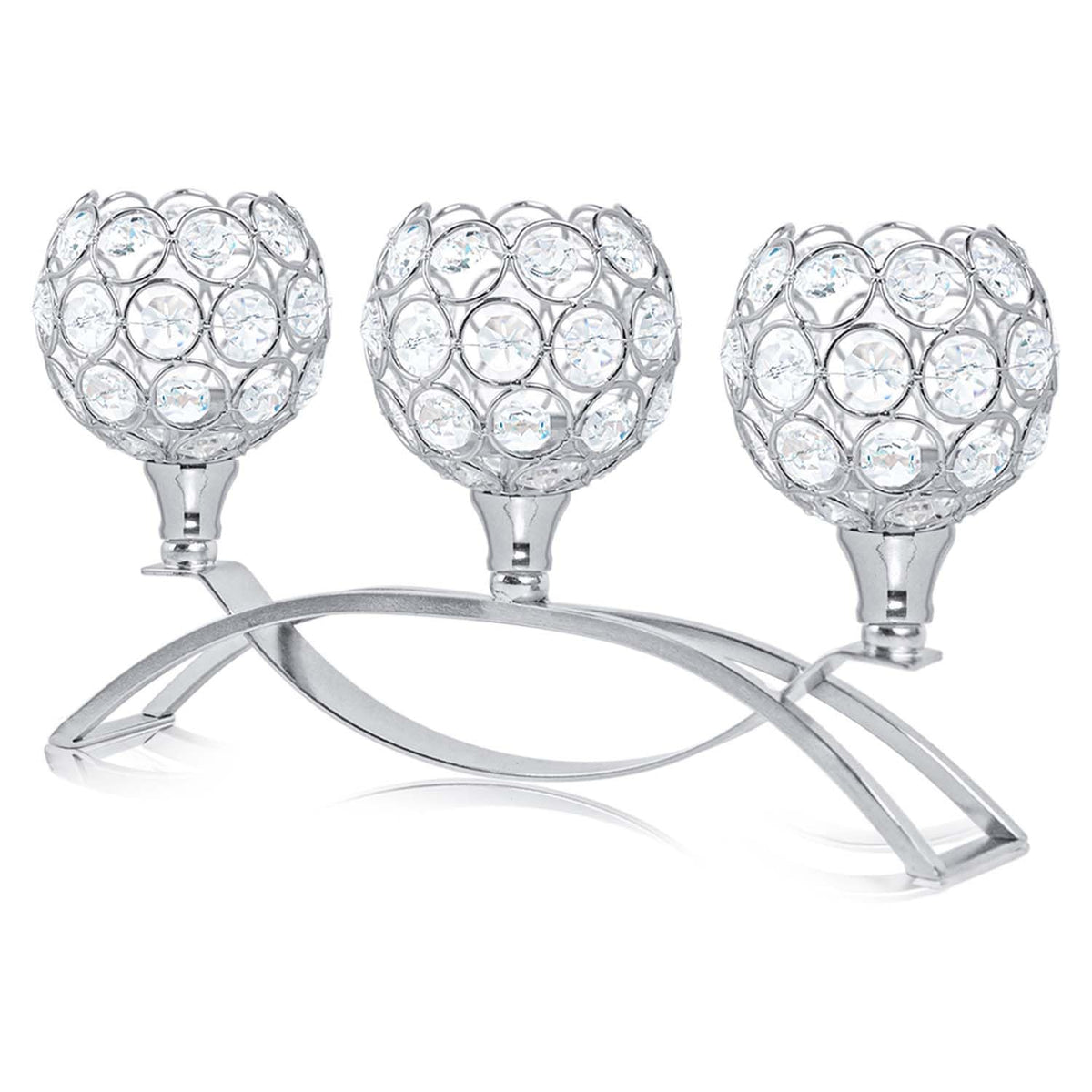 Crystal Tealight Candle Holder Centerpiece Home Decorative Candlestick Holder Elegant Table Centerpiece Home Decor Wedding Party Anniversary (Silver, 3 Arm)