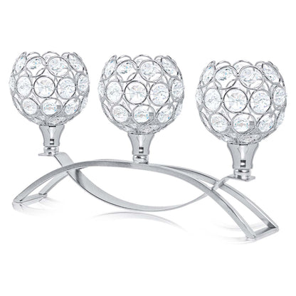 Crystal Tealight Candle Holder Centerpiece Home Decorative Candlestick Holder Elegant Table Centerpiece Home Decor Wedding Party Anniversary (Silver, 3 Arm)