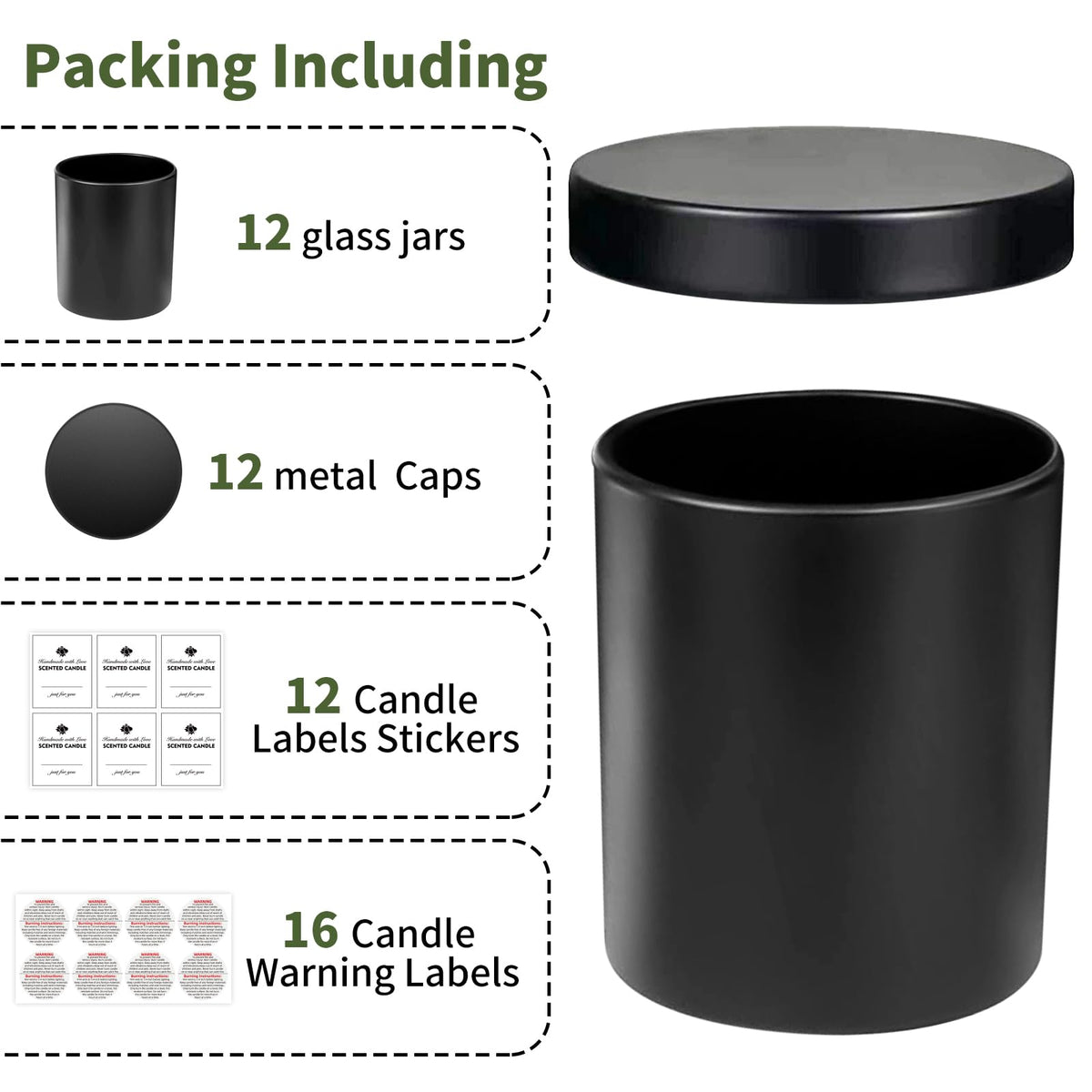 SUPMIND 12 Pack 10oz Glass Candle Jars with Lids and Sticky Labels, Empty Candle Jars for Making Candles Bulk Containers(Matte Black)