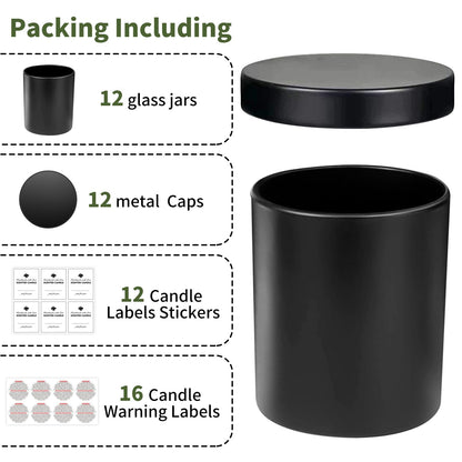 SUPMIND 12 Pack 10oz Glass Candle Jars with Lids and Sticky Labels, Empty Candle Jars for Making Candles Bulk Containers(Matte Black)