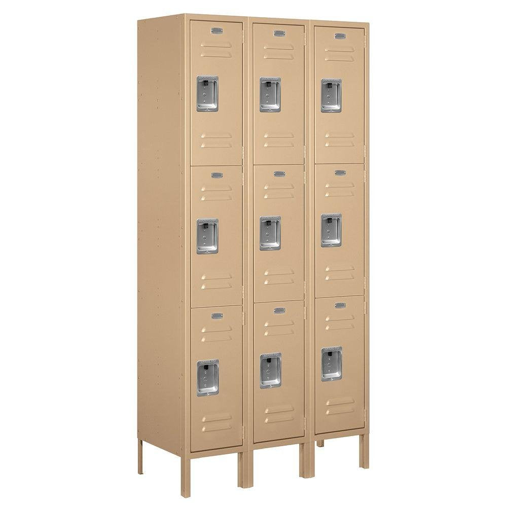 Salsbury Industries 63365TN-U Triple Tier 36-Inch Wide 6-Feet High 15-Inch Deep Unassembled Standard Metal Locker, Tan Brown