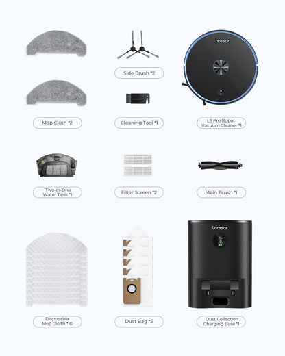 Laresar Robot Vacuum and Mop Combo, 3 in 1 Robotic Vacuum with 3.5L Self Emptying Station, Equipped with Lidar Navigation,Smart App Control, for Pet Hair/Floors/Carpets, L6 Pro, Black