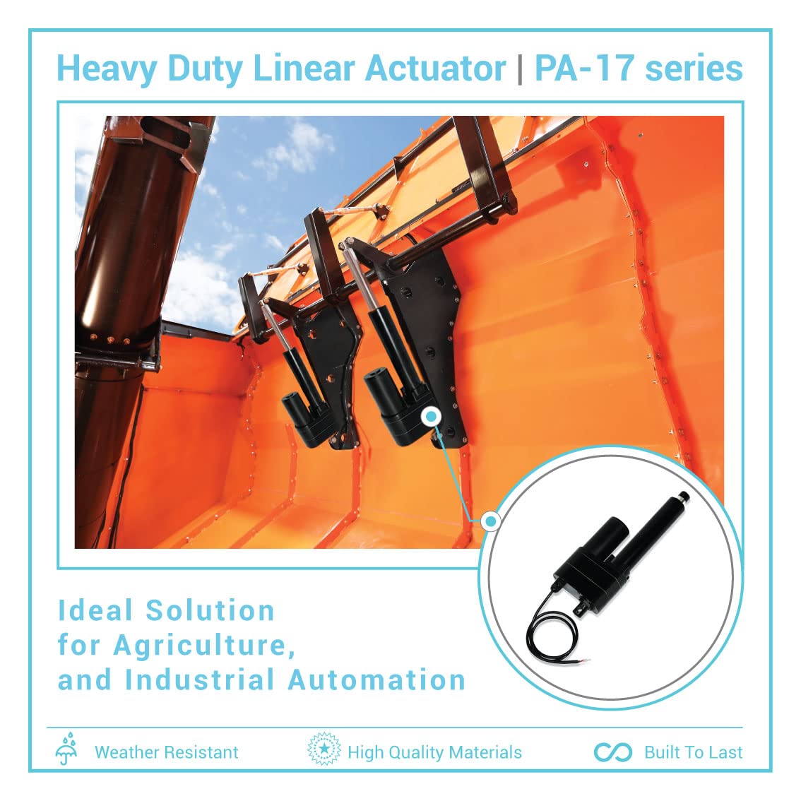 Progressive Automations 12V High Force Linear Actuator - 22 inches Stroke, 2000 lbs Force, Industrial, Heavy Duty Linear Actuator with IP65 Protection for Agriculture Automotive Industry, PA-17