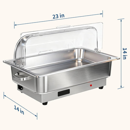 Garvee Electric Chafing Dish Buffet Set, 2 × 4.5 QT Roll Top Food Warmer with Transparent PC Lid, 400W Temperature Control 86-200°F, Stainless Steel Chafer for Catering Parties(2 Packs)