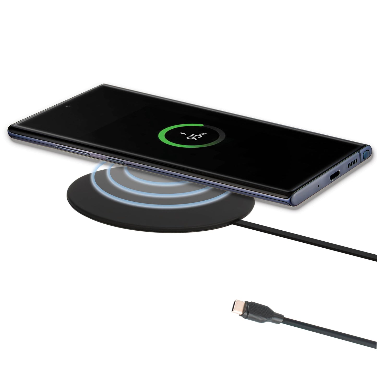 IJS Ultra Slim Universal Fast Wireless Charger - Phone Charger Compatible with All Qi Enabled Phones - Smart Round Fast Charging Pad for Multiple Devices (Black)