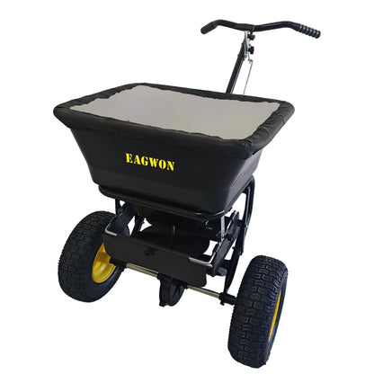EAGWON Fertilizer Spreader, Walk-Behind Push Broadcast Spreader - All Season, 100lb Capacity, 13in All-Terrain Pneumatic Tires, Grate/Cover/Enclosed Gearbox, for Seed/Fertilizer/Salt/Snow Melt