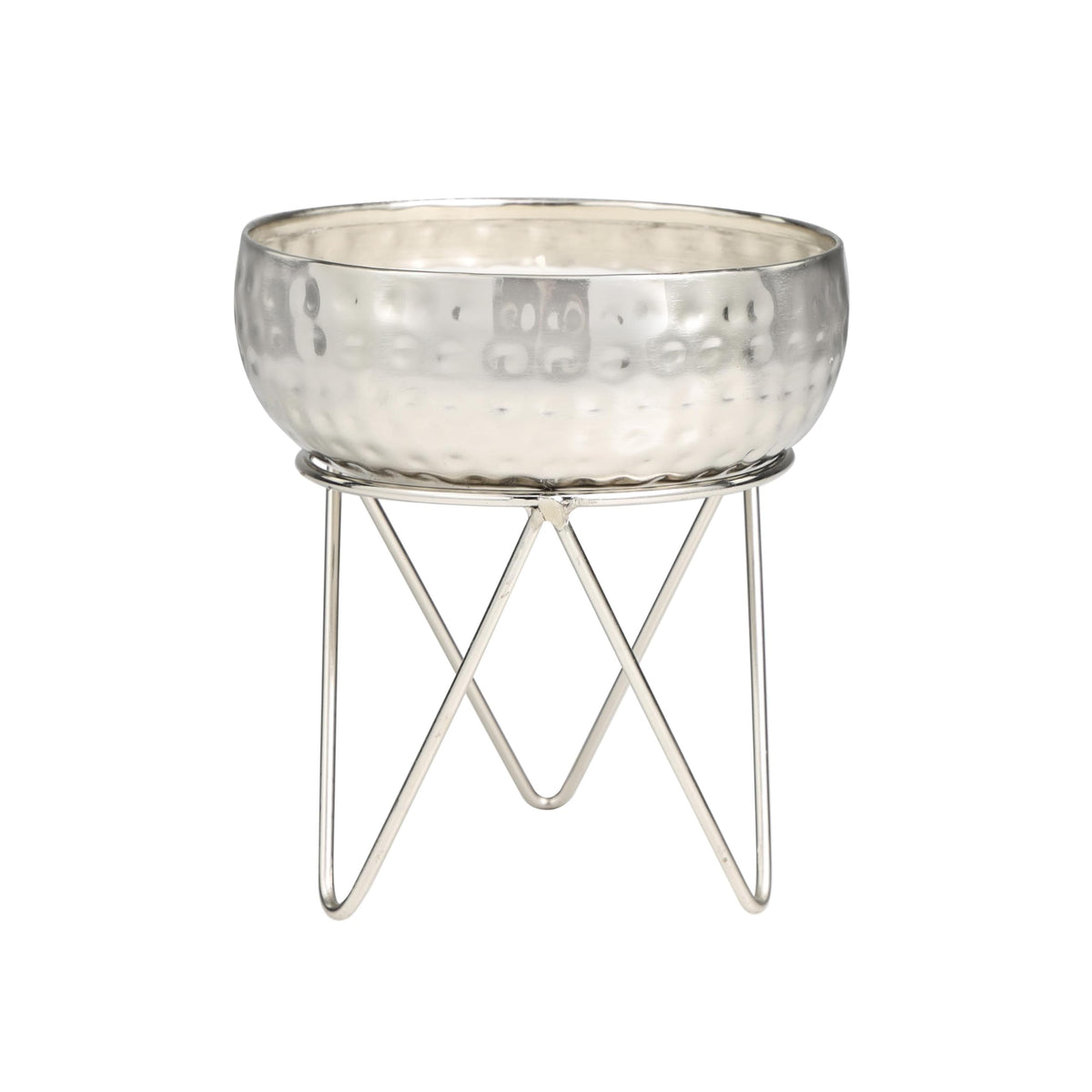 Deco 79 Metal Campfire Scented Hammered 30 oz 3 Wick Candle with White Wax, 7" x 7" x 8", Silver
