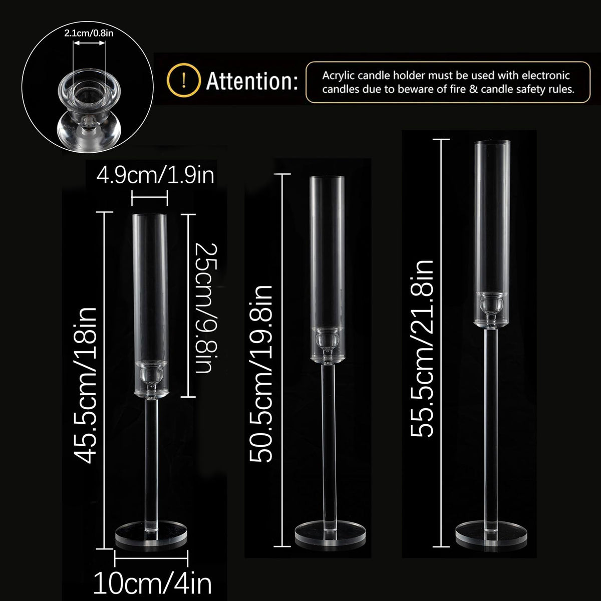 Vincidern 12pcs Clear Taper Candle Holder Centerpieces for Tables, Acrylic Candlestick Holder for Table, Long Candle Stick Candle Stand for Wedding Party Holiday, Event Decor