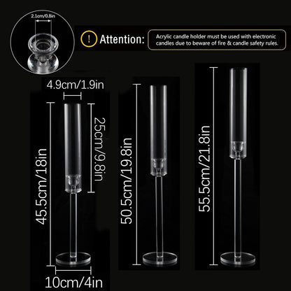 Vincidern 12pcs Clear Taper Candle Holder Centerpieces for Tables, Acrylic Candlestick Holder for Table, Long Candle Stick Candle Stand for Wedding Party Holiday, Event Decor
