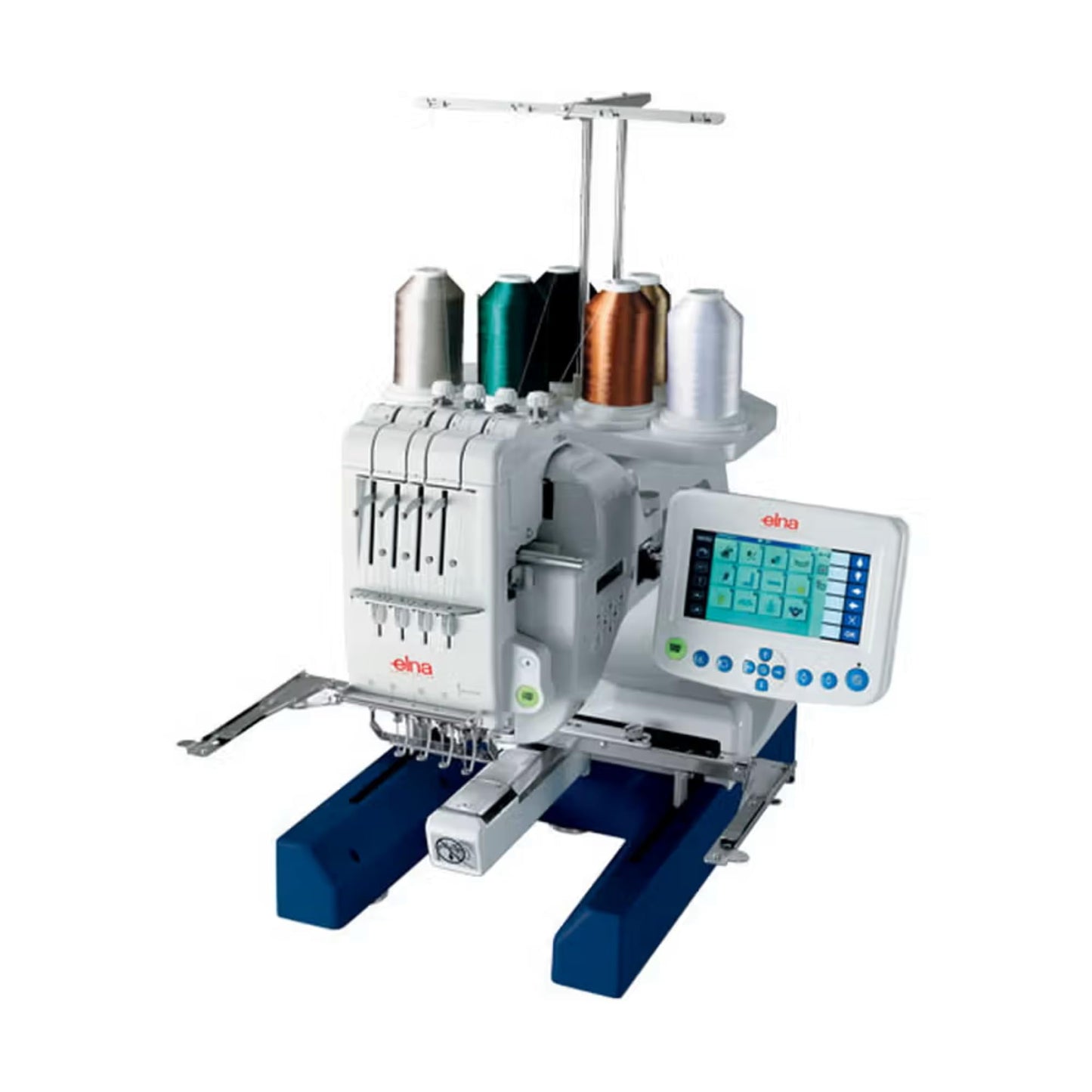Elna eXpressive 940 Industrial-Inspired Multi-Needle Embroidery Machine with 4 Needles, Remote Computer Screen (4.6"x3.4"), Indepedent Bobbin Winder Motor, and 6 LED Lamps in 4 Locations