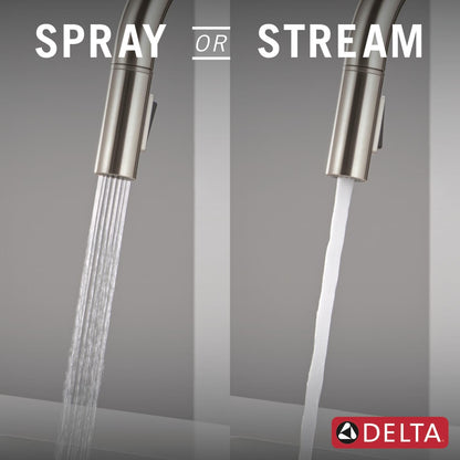 Delta Nicoli Brushed Nickel Kitchen Faucet with Pull Down Sprayer, Modern Single Hole Kitchen Sink Faucet, Single Handle, Stainless Steel 19867LF-SS