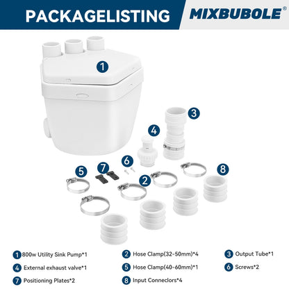 Upgraded 1 HP Utility Sink Pump with PCB Function Upflush to 36FT 2200GPH Under Sink Pump with 3 Water Inlets 1 Outlets Macerating Toilet System for Sink Shower Wash Bin Urinal Kitchen Basement