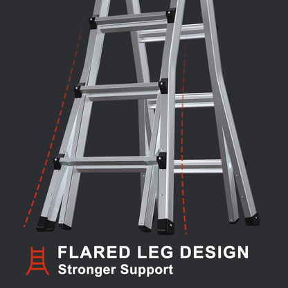 BESTEP 15FT Adjustable Folding Multi-Position Ladder,A Frame 4-Step Anti-Slip Ladder with Aluminum Joint,Silver,ANSI Type 1A, 300 lbs Load Capacity,Welding Construction (YQGNT-4540)